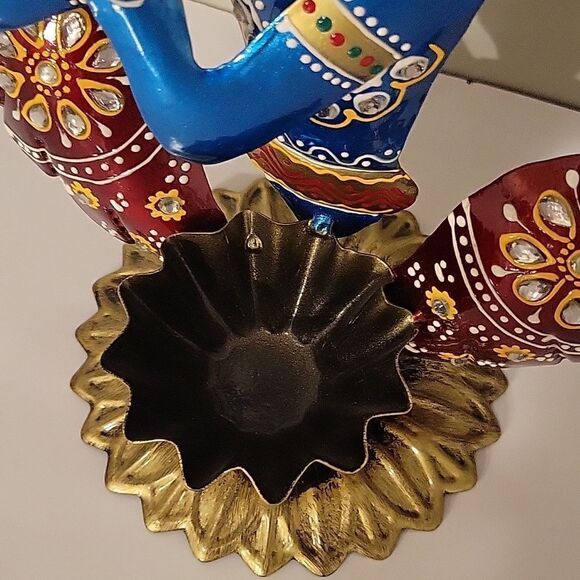 Handcrafted Multicolor Metal Krishna Tea Light Holder - Picture 3 of 5